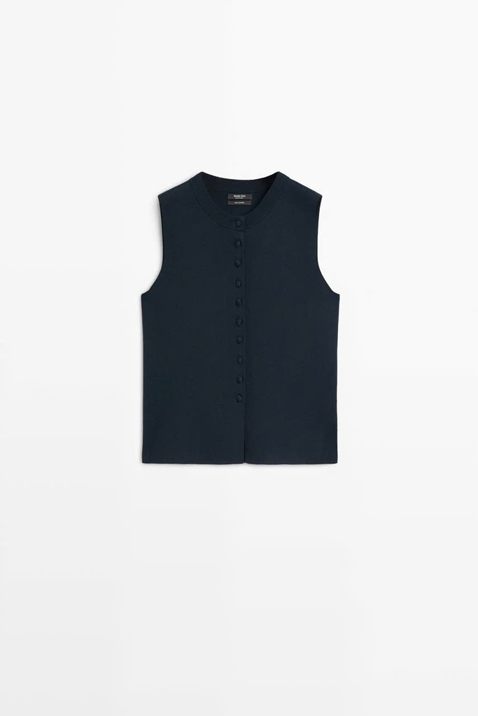 Áo gile dệt kim MASSIMO DUTTI mịn phối cúc bọc vải