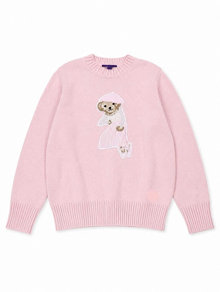 Áo len Polo Bear gấu mặc váy xếp ly màu hồng