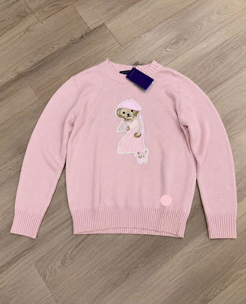 Áo len Polo Bear gấu mặc váy xếp ly màu hồng