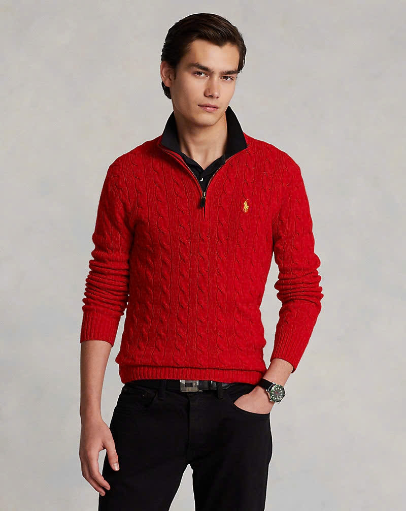 Áo len POLO RL cổ kéo khóa ¼ kiểu dệt cáp