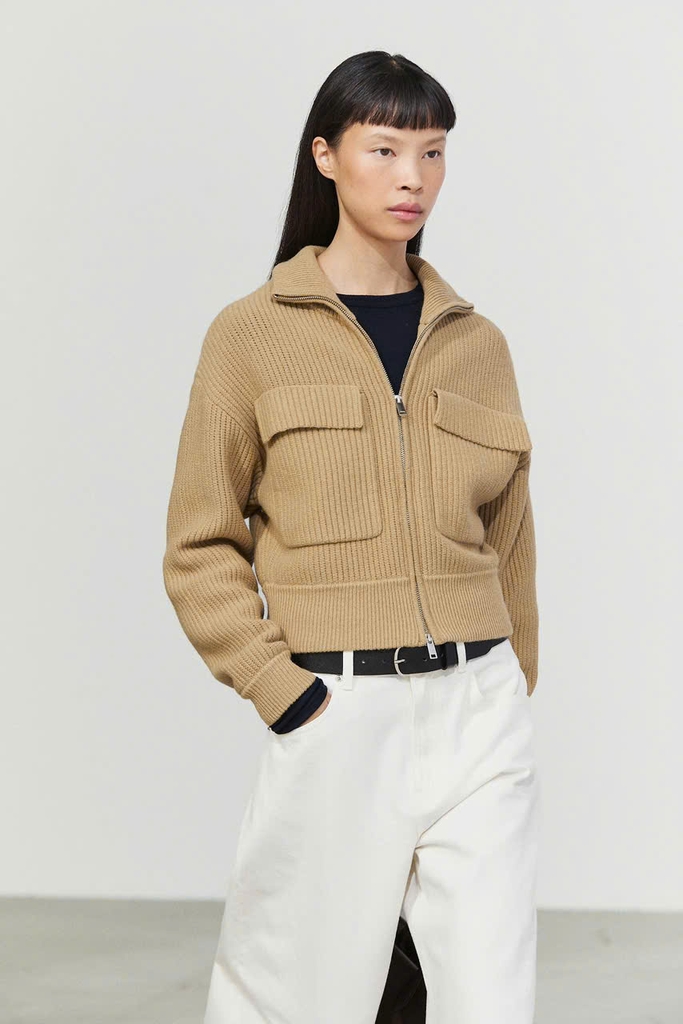 Áo khoác cardigan MASSIMI DUTTI dệt kim khóa kéo phối cotton