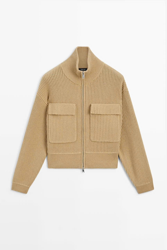 Áo khoác cardigan MASSIMI DUTTI dệt kim khóa kéo phối cotton