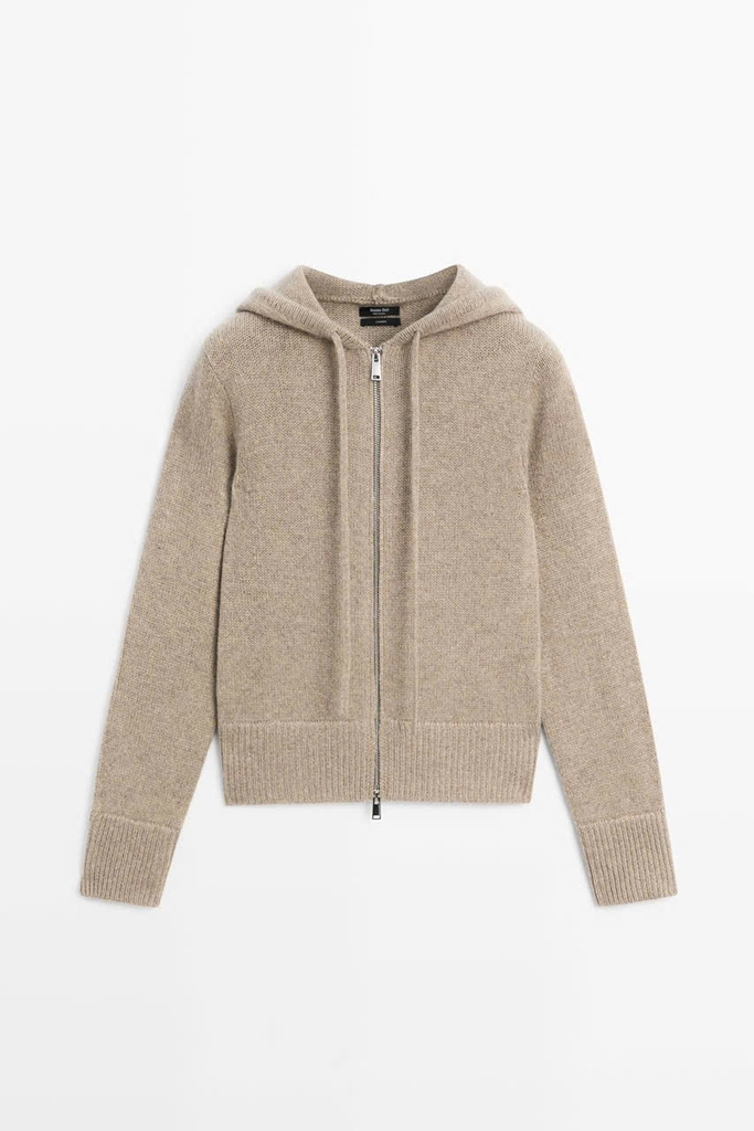 ÁO KHOÁC LEN MASSIMO DUTTI CÓ MŨ TRÙM ĐẦU, CHẤT LIỆU PHA LEN