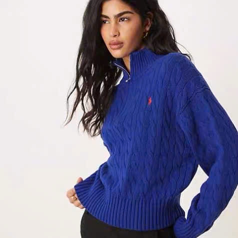 Áo len POLO RL cổ kéo khóa nửa thân bằng len cashmere dệt kim