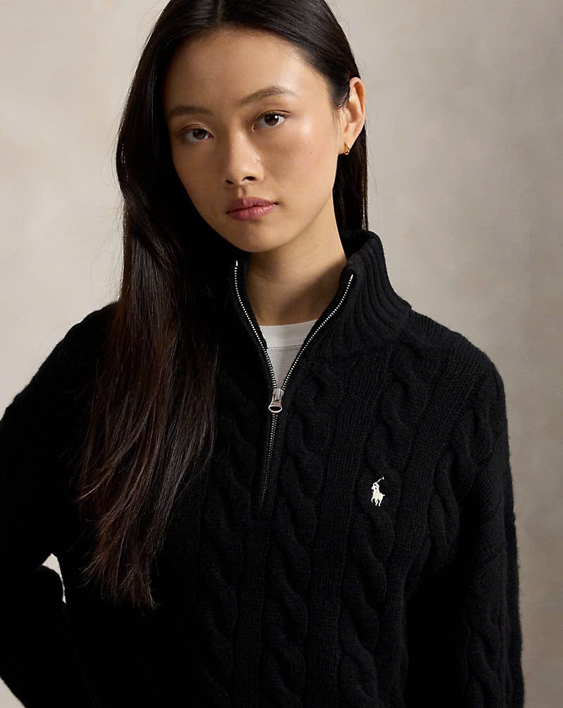 Áo len POLO RL cổ kéo khóa nửa thân bằng len cashmere dệt kim