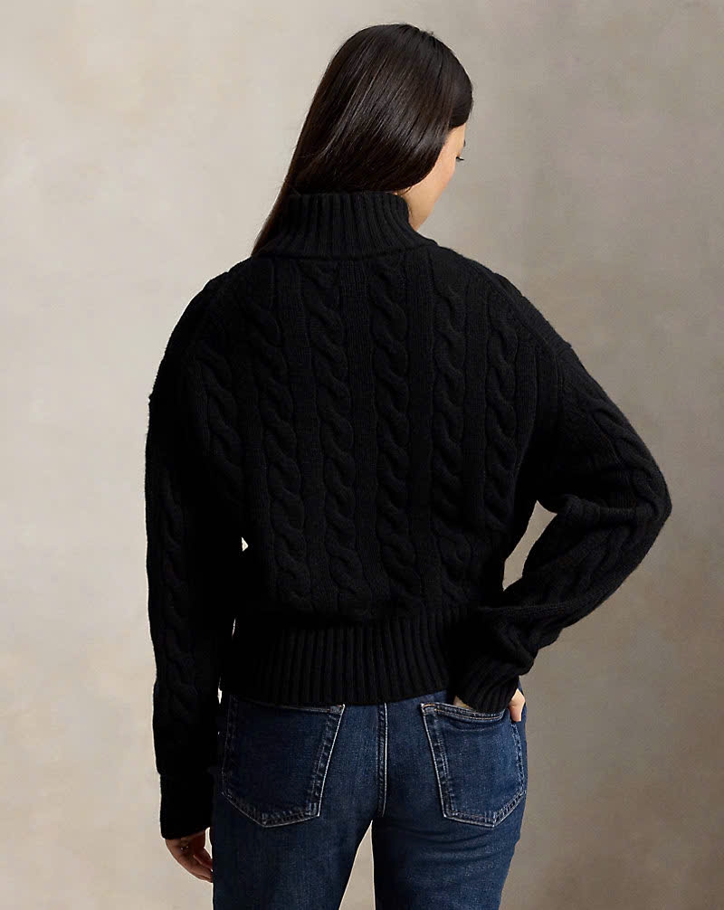 Áo len POLO RL cổ kéo khóa nửa thân bằng len cashmere dệt kim