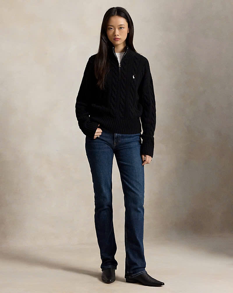 Áo len POLO RL cổ kéo khóa nửa thân bằng len cashmere dệt kim