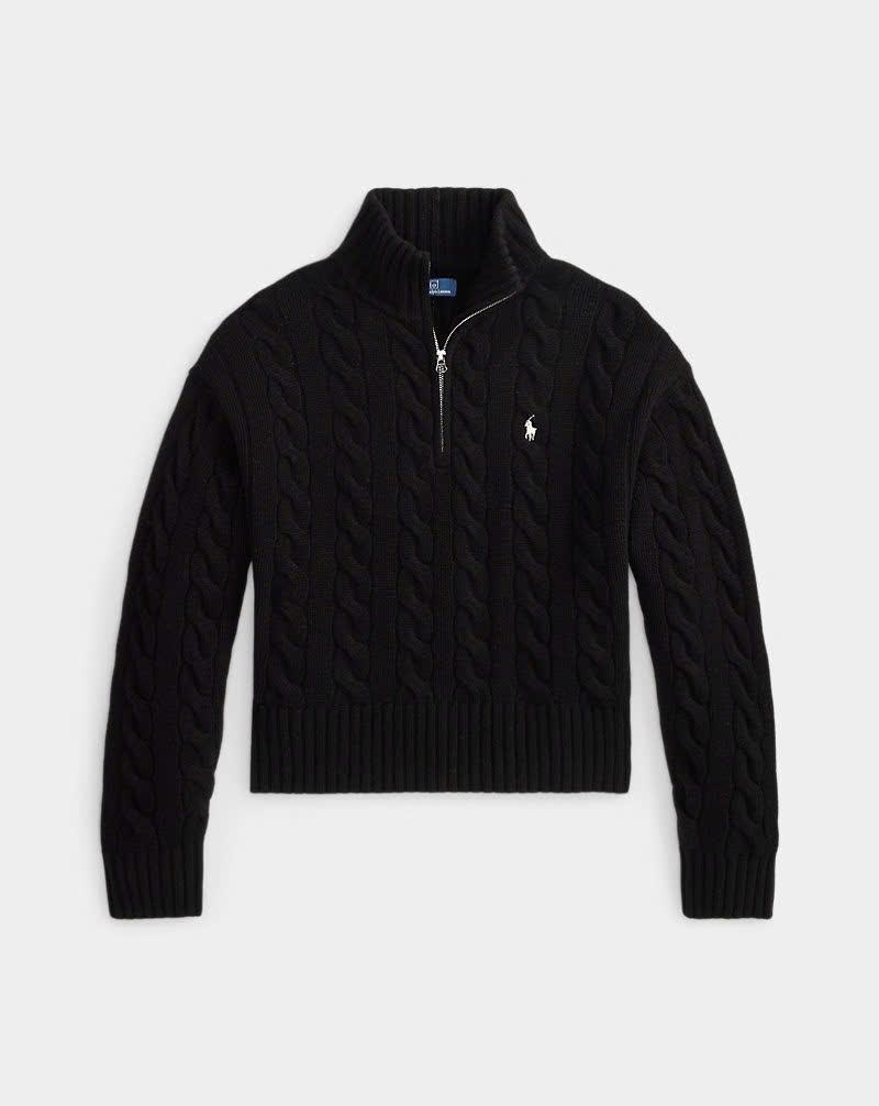 Áo len POLO RL cổ kéo khóa nửa thân bằng len cashmere dệt kim