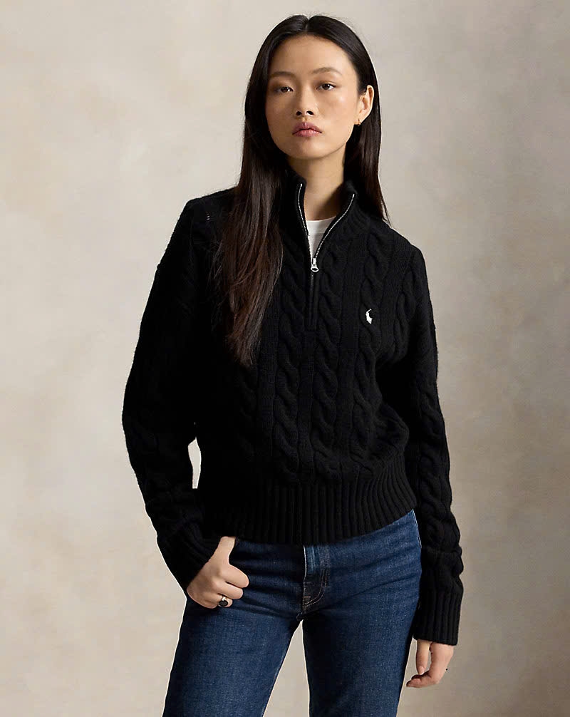 Áo len POLO RL cổ kéo khóa nửa thân bằng len cashmere dệt kim