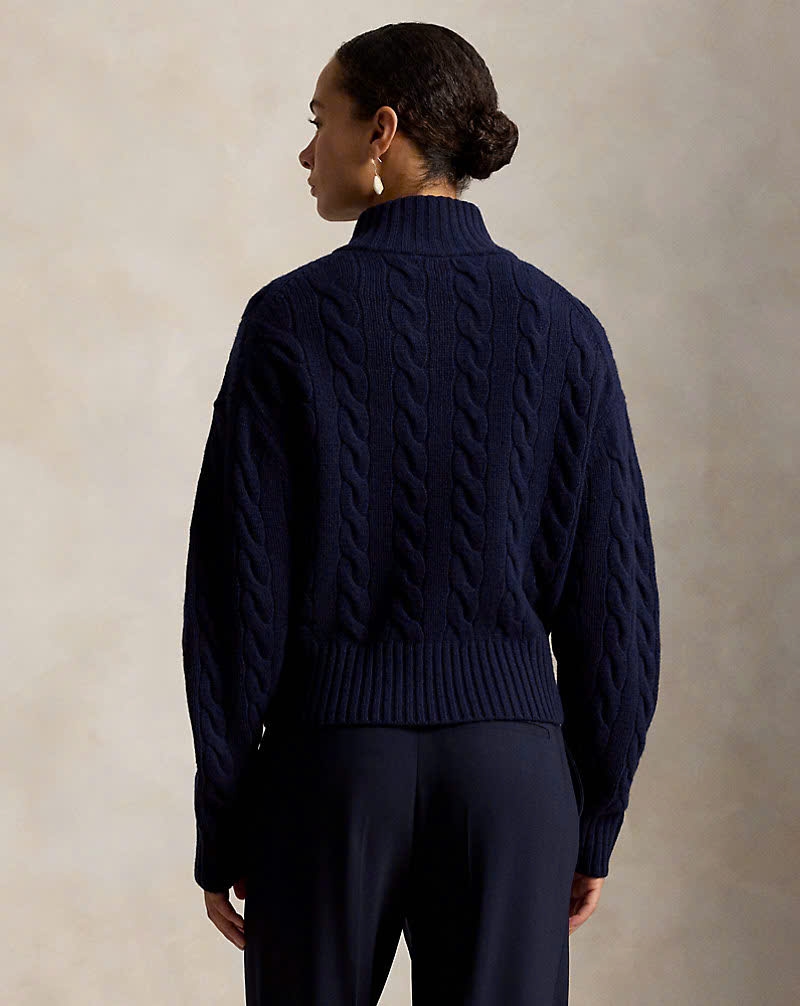 Áo len POLO RL cổ kéo khóa nửa thân bằng len cashmere dệt kim
