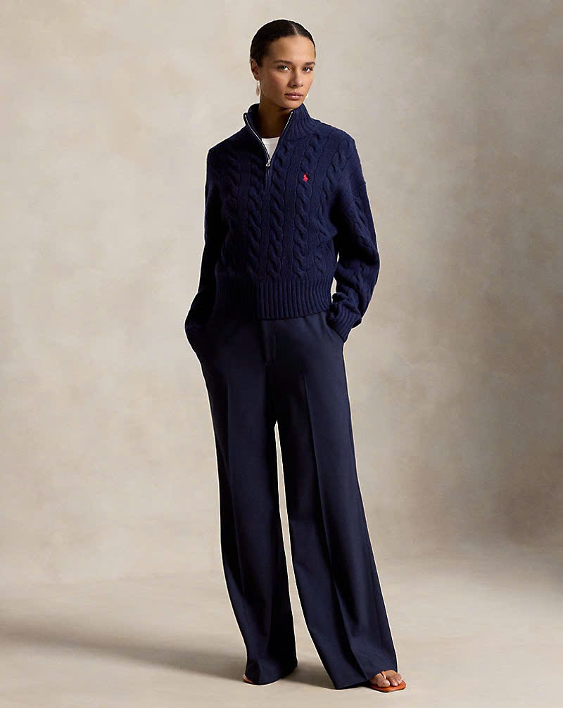 Áo len POLO RL cổ kéo khóa nửa thân bằng len cashmere dệt kim