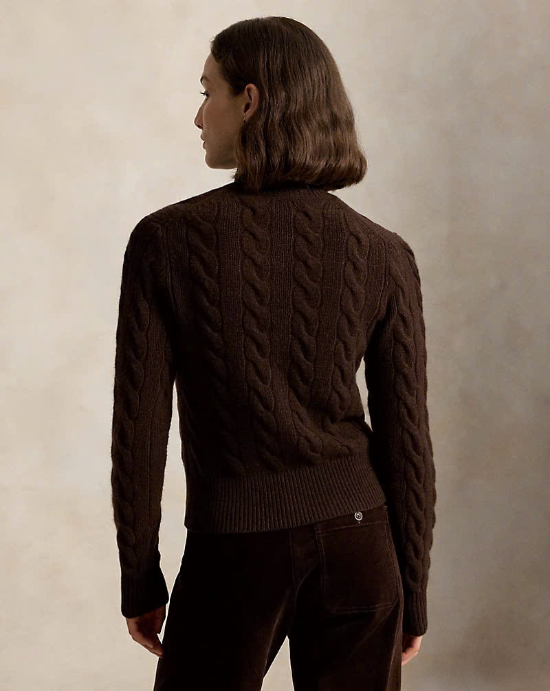 Áo khoác cardigan POLO RL len cashmere đan kiểu cáp