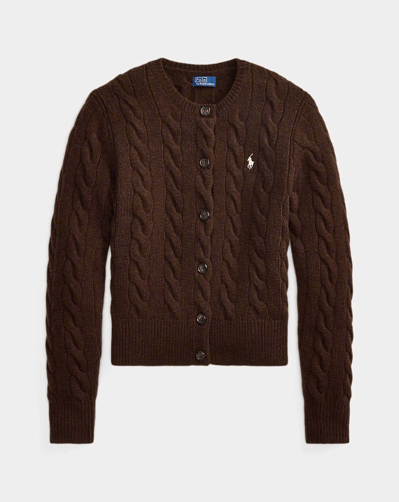 Áo khoác cardigan POLO RL len cashmere đan kiểu cáp