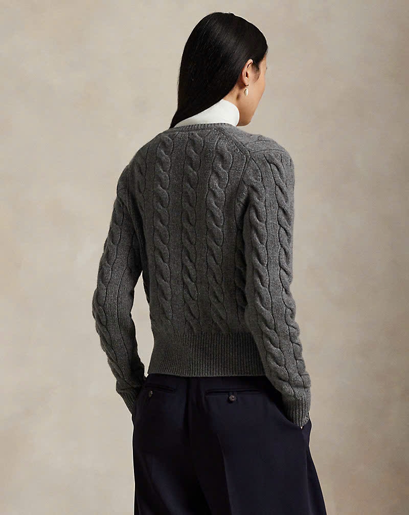 Áo khoác cardigan POLO RL len cashmere đan kiểu cáp