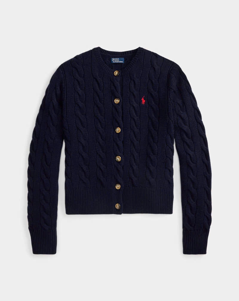 Áo khoác cardigan POLO RL len cashmere đan kiểu cáp