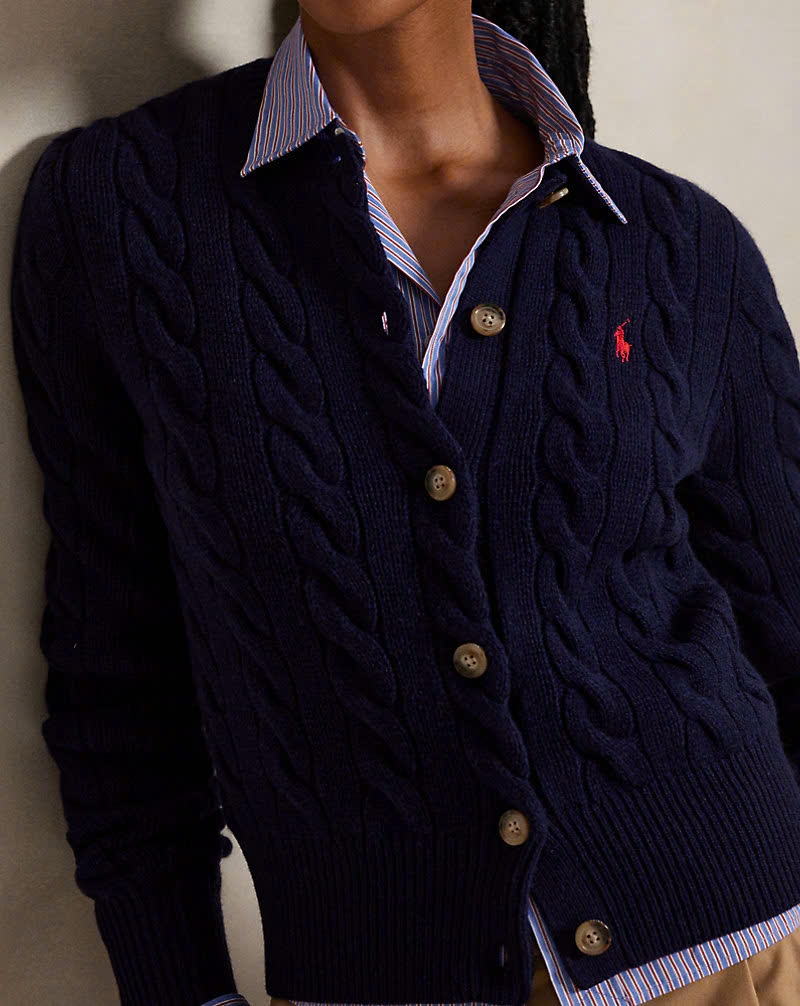 Áo khoác cardigan POLO RL len cashmere đan kiểu cáp