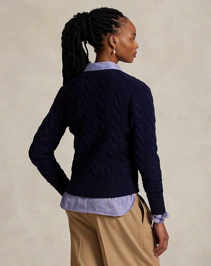 Áo khoác cardigan POLO RL len cashmere đan kiểu cáp