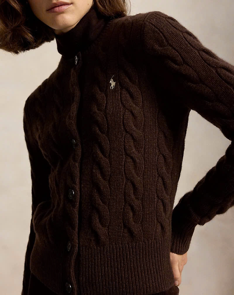 Áo khoác cardigan POLO RL len cashmere đan kiểu cáp