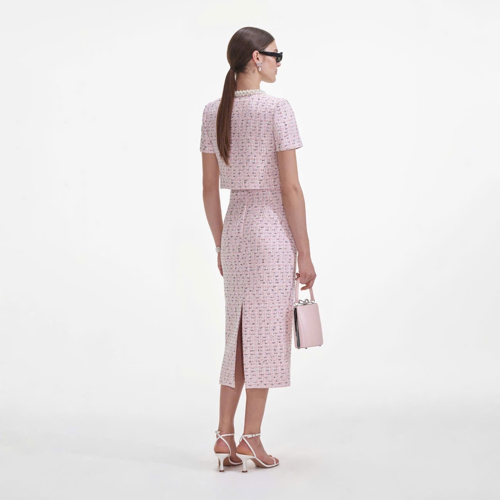 CHÂN VÁY MIDI ĐÍNH NGỌC TRAI HỒNG BOUCLE