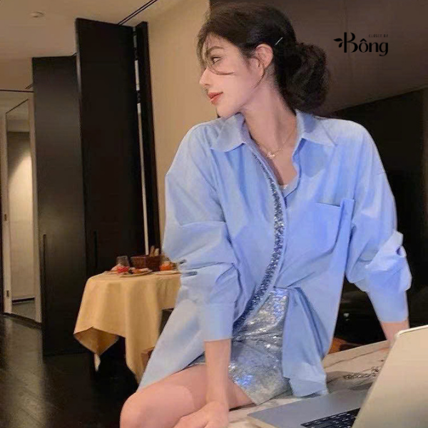 Áo sơ mi poplin đính đá Maje