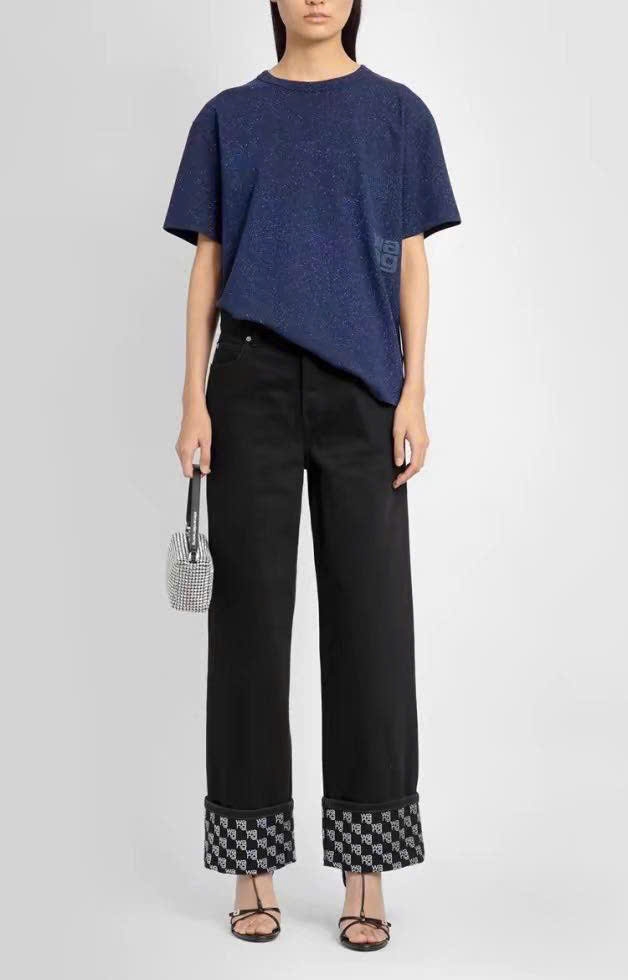 Quần denim AlexanderWang gập gấu chữ dáng xuông