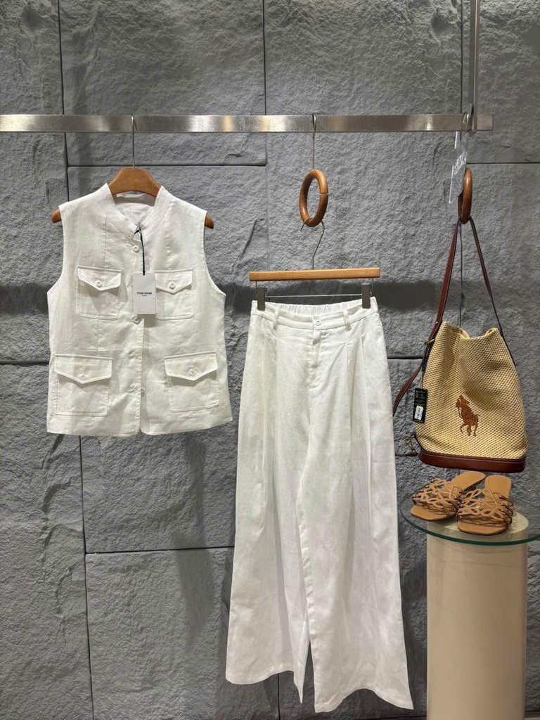 Set linen Áo sats nách cổ trụ 4 túi  Quần suông TTOO VOIUS