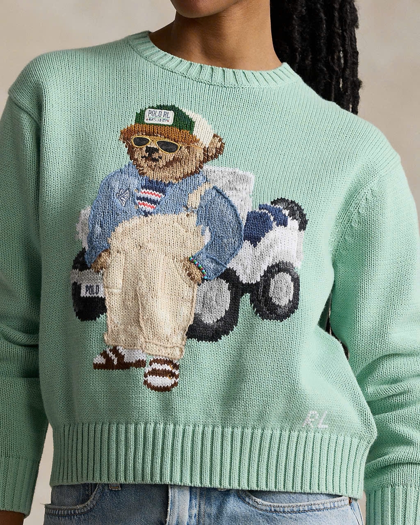 Áo len Polo BEAR gấu áo khoác nâu màu kem 100% cotton