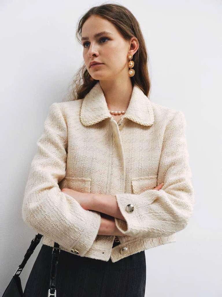 Áo dạ tweed Sandro trắng