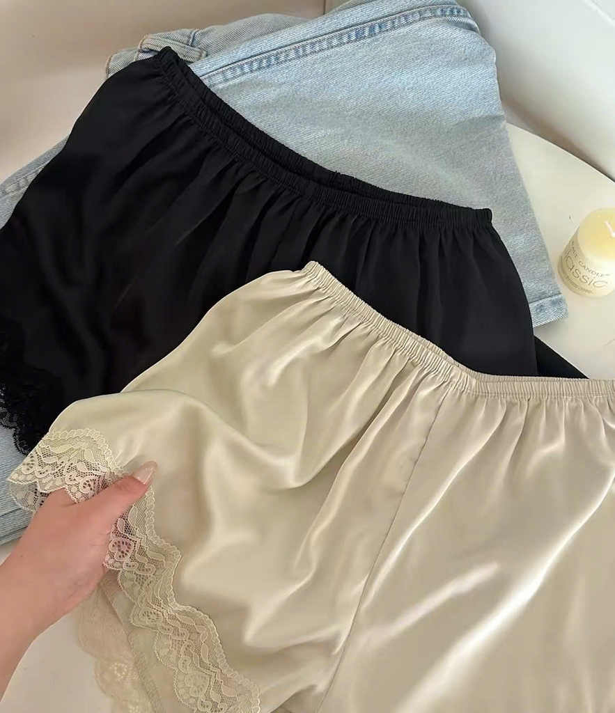 Quần lụa ngủ viền ren La Perla 3 màu  set 3pcs