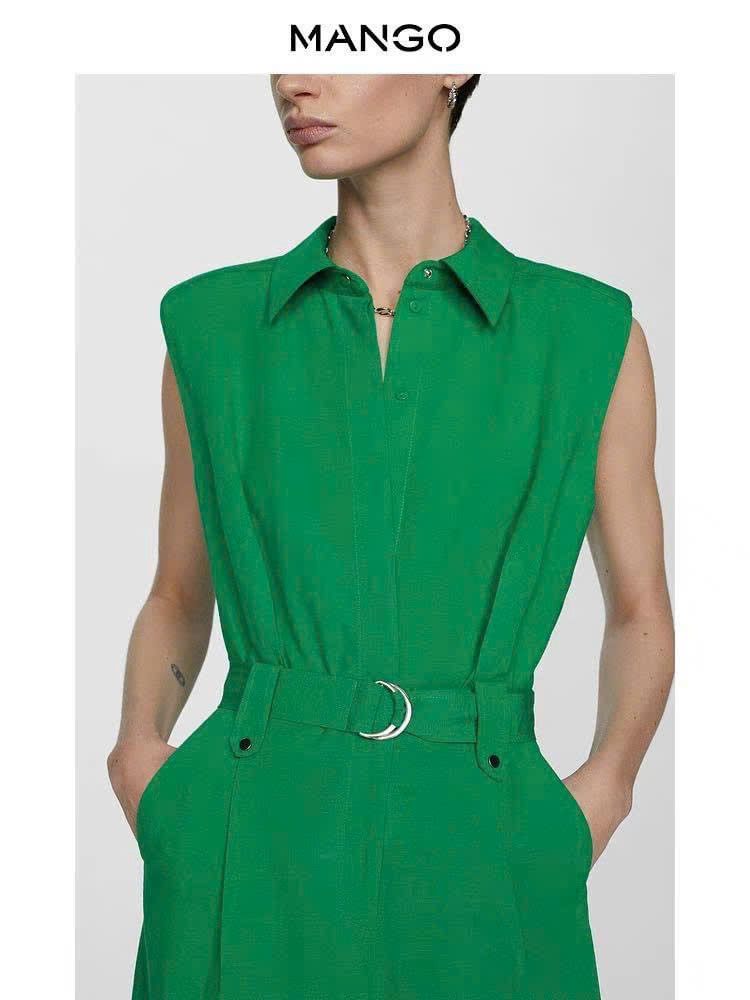 Jumsuit MNG cổ bẻ vai chờm kèm belt 2 màu
