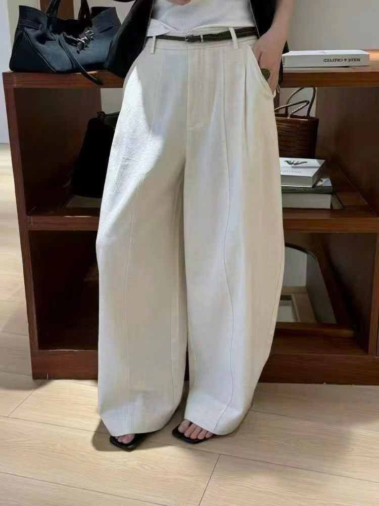 Quần suông khaki cạp cao ly trước