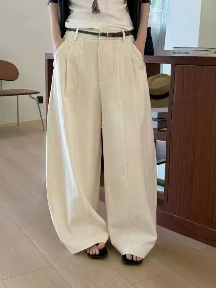 Quần suông khaki cạp cao ly trước