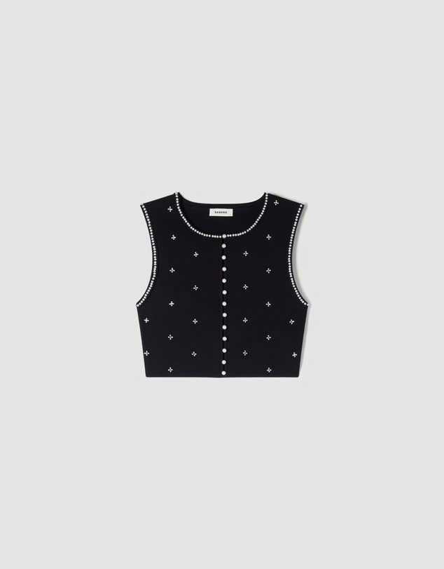 ÁO CROPTOP DỆT KIM THÊU ĐÍNH ĐÁ QUÝ