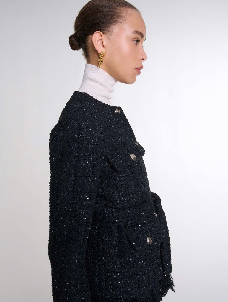 Áo khoác dạ tweed bling Maje