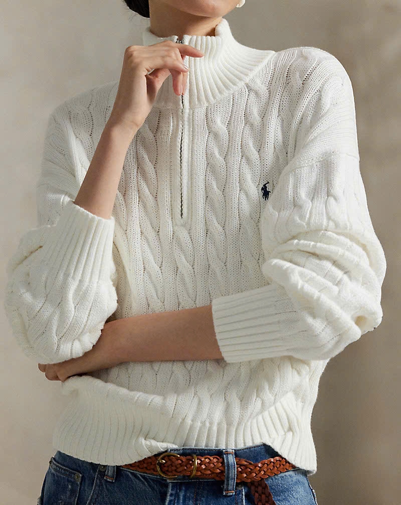 Áo len cotton dệt kim có khóa kéo một phần tư
