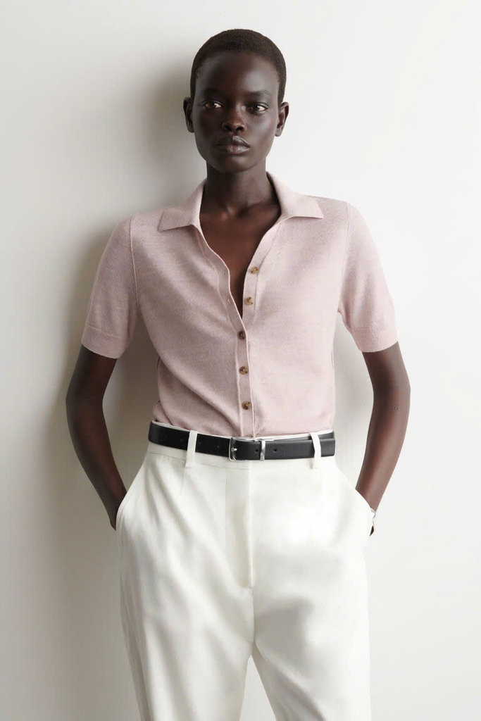 ÁO SƠ MI NGẮN TAY BẰNG VẢI LINEN-MERINO DỆT