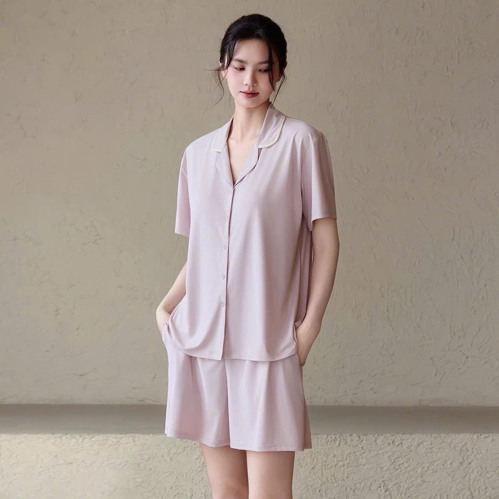 Set PIJAMA thun lạnh LA PERLA quần đùi áo ngắn tay