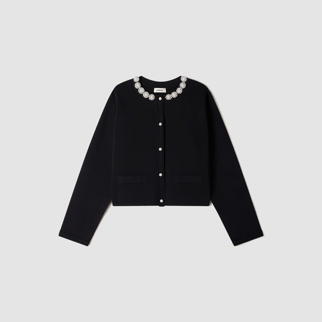 ÁO CARDIGAN SANDRO CỔ HOA ĐÍNH NGỌC TRAI
