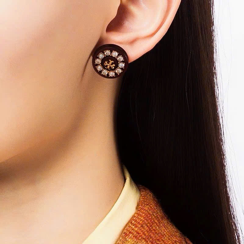 Khuyên tai Tory Burch tròn đính đá 3 màu