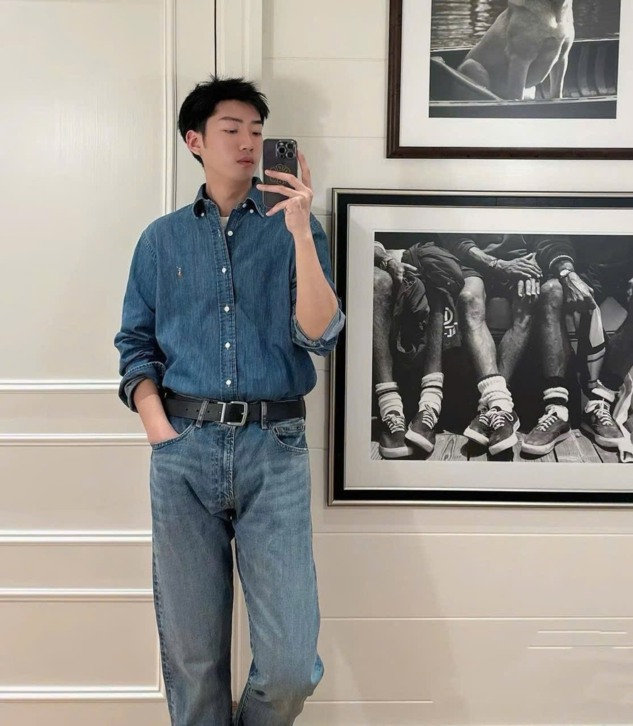 Sơ mi nam POLO denim logo thêu