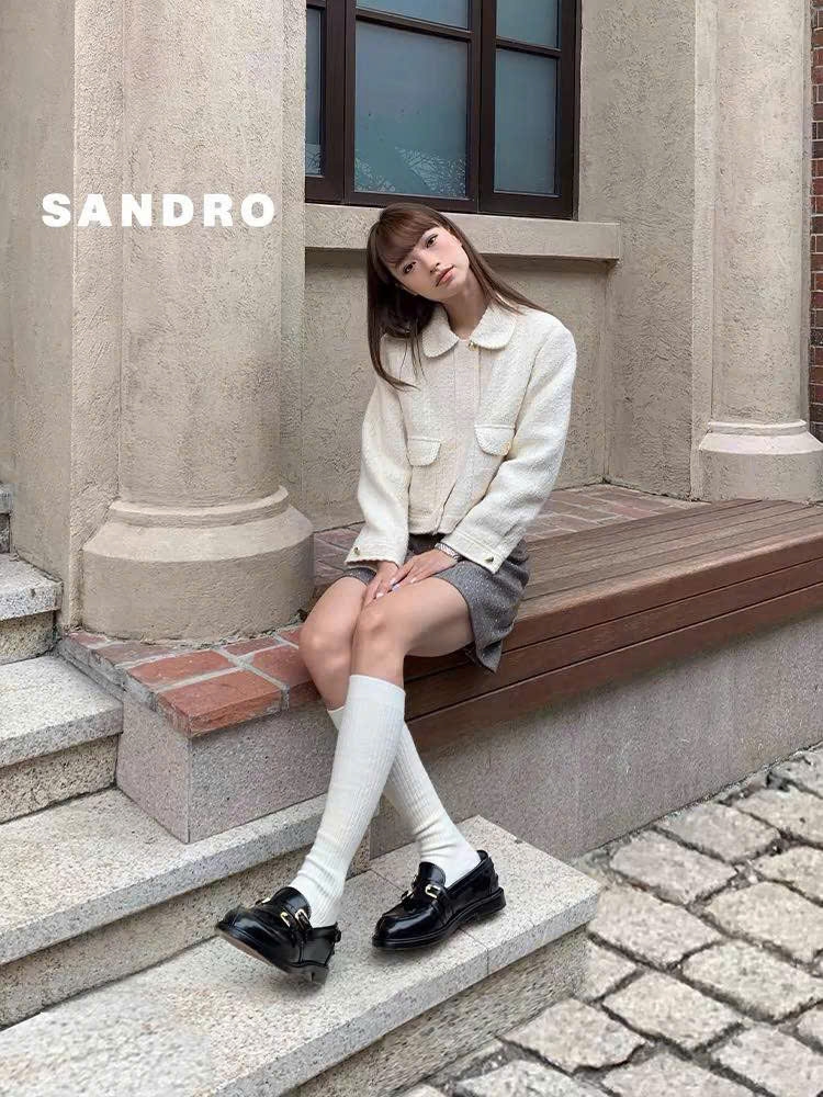 Áo dạ tweed Sandro trắng