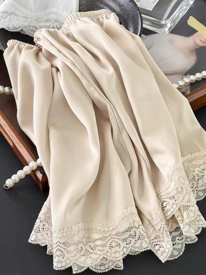 Quần lụa ngủ viền ren La Perla 3 màu  set 3pcs