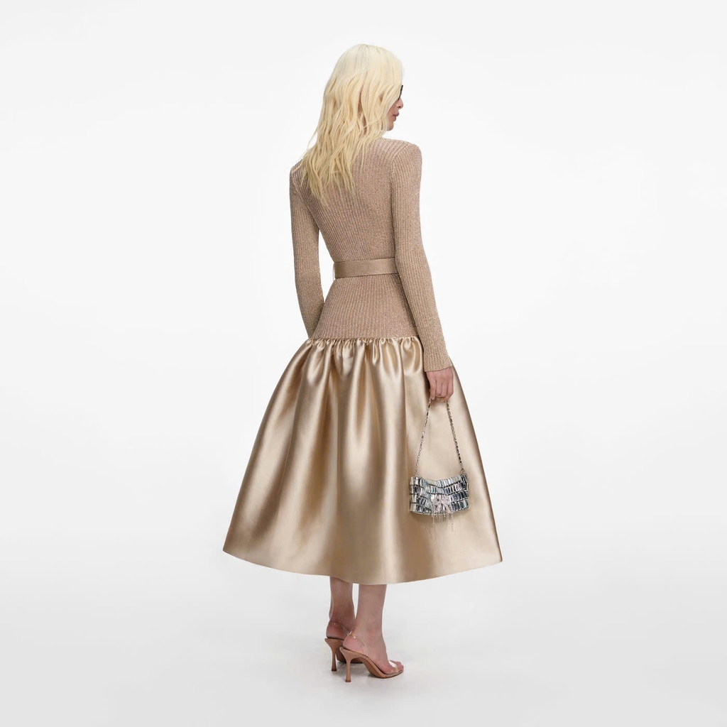 ĐẦM MIDI DỆT KIM MÀU VÀNG TAFFETA