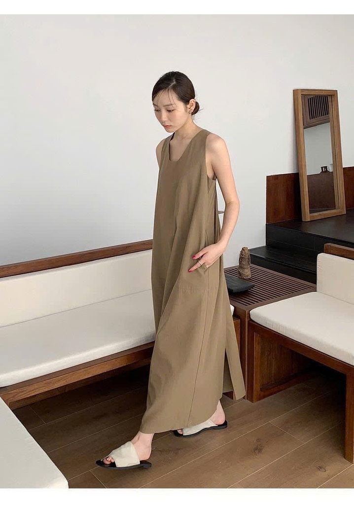 Váy suông 2 dây bản to The Mind xoắn lưng Freesize 3 màu