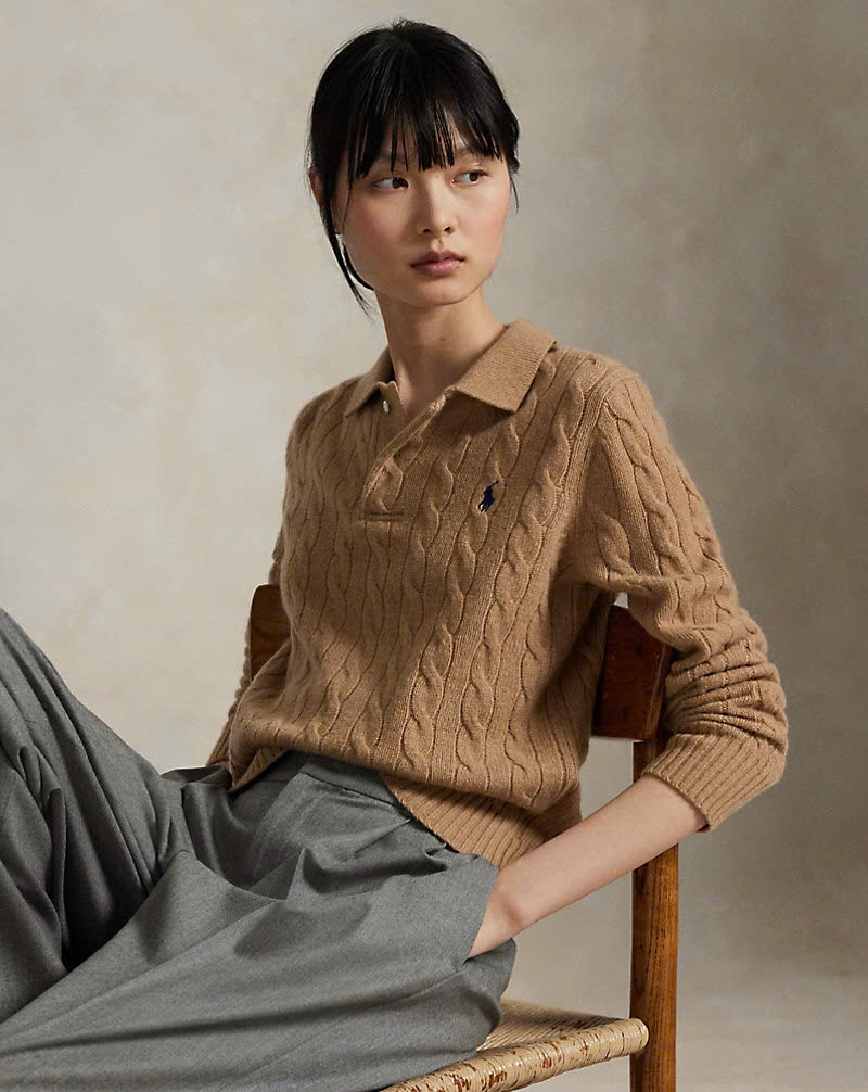 Áo len Polo cổ bẻ 3 khuy 3 màu 80% cashmere 20% wool