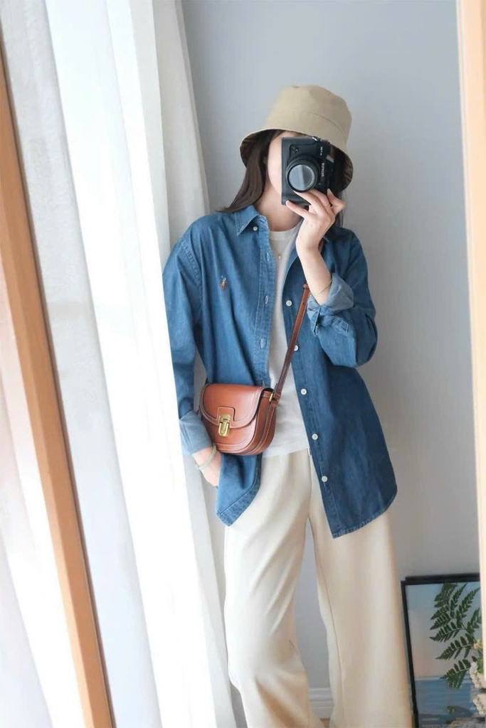 Sơ mi nam POLO denim logo thêu