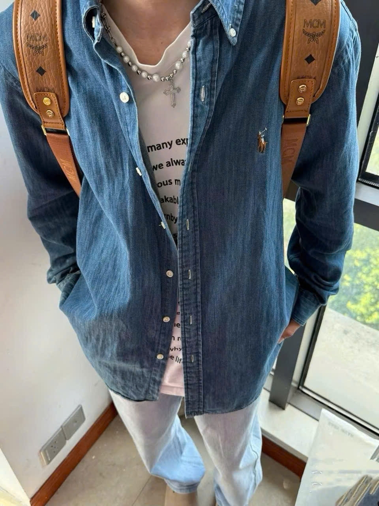 Sơ mi nam POLO denim logo thêu