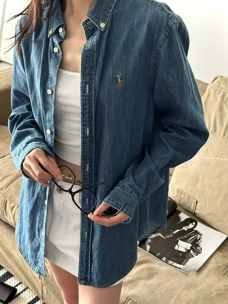 Sơ mi nam POLO denim logo thêu