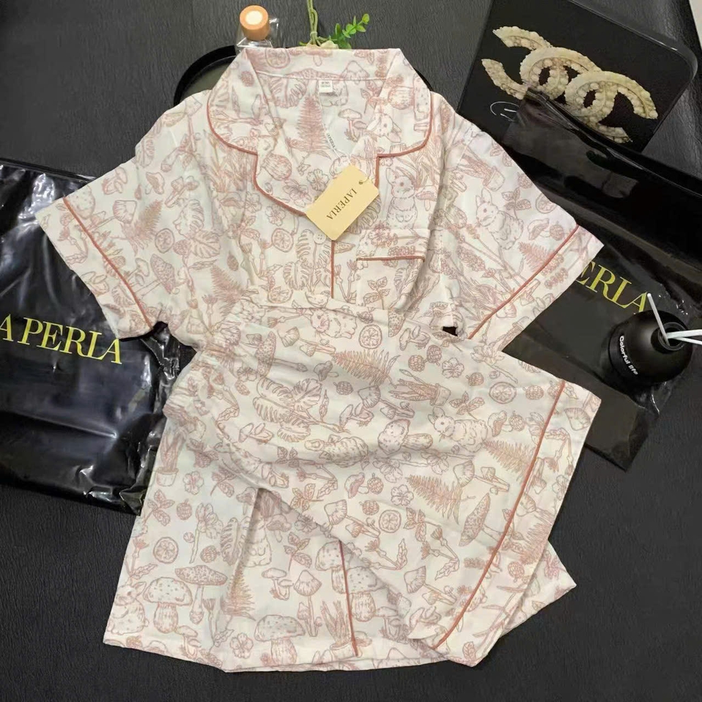 Set Pijama La Perla hoạ tiết hoa lá 2 màu