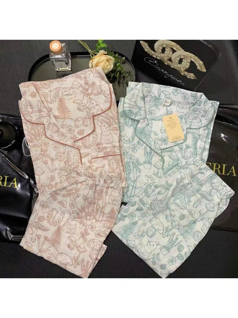 Set Pijama La Perla hoạ tiết hoa lá 2 màu